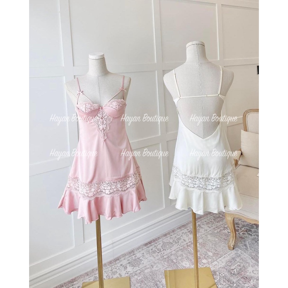 HT116 Váy ngủ sexy hở lưng tông dáng kèm ĐỆM LÓT, đầm ngủ lụa dáng xoè sang chảnh HT116