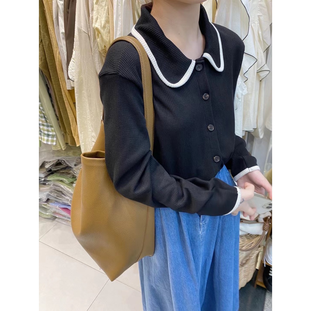 Áo Len Nữ Cardigan Cổ Polo Mix Hàng Cúc Dáng Basic Chất Len Dày Dặn Mẫu Thu Đông 2022 Chinie.store M2537