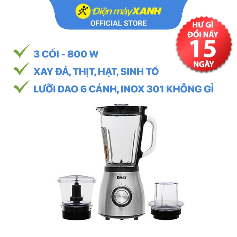 Máy xay sinh tố DMAX BL9702-GS 1.5 lít 800W xay đá, thịt, hạt, sinh tố, rau củ - Chính hãng BH 12 tháng