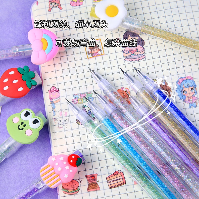 Bút cắt giấy trong suốt cute, rọc giấy dạng bút bấm dùng cắt sticker washi tape làm hình dán trang trí