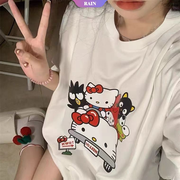 Áo Thun Tay Ngắn Dáng Rộng In Họa Tiết Hoạt Hình My Melody Hello Kitty Sanrio Dễ Thương Thời Trang Cho Nữ