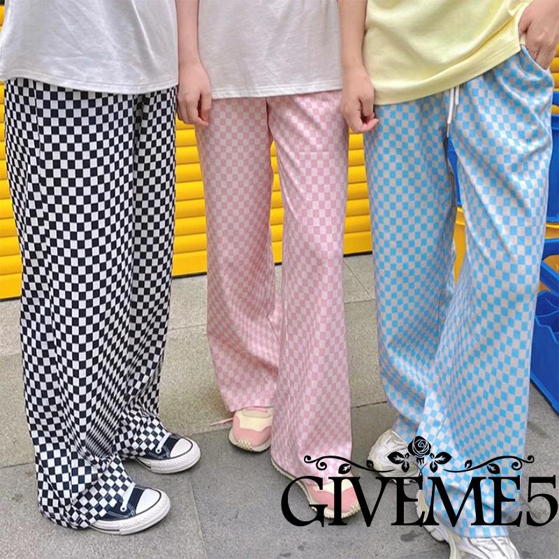 Quần dài ống rộng họa tiết ca rô thời trang dành cho nữ