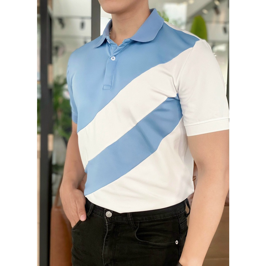 Áo polo BEMAN-PL16 ngắn tay,cổ bẻ phối mảng chéo,vải cá sấu co giãn cao cấp