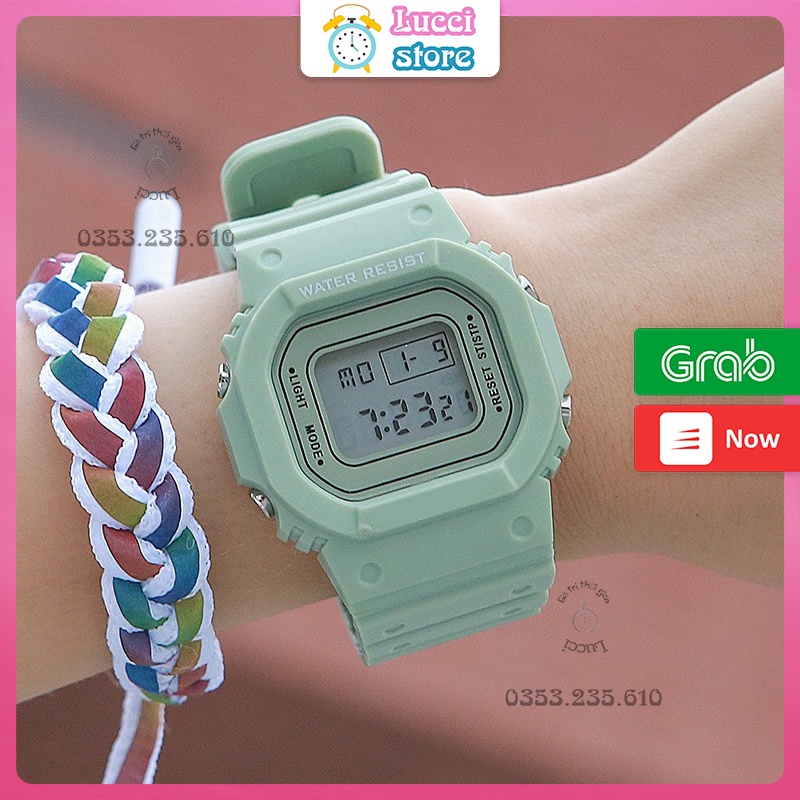 Đồng hồ điện tử nam nữ dây nhựa silicon mặt vuông, chống nước, đủ chức năng | BigBuy360 - bigbuy360.vn