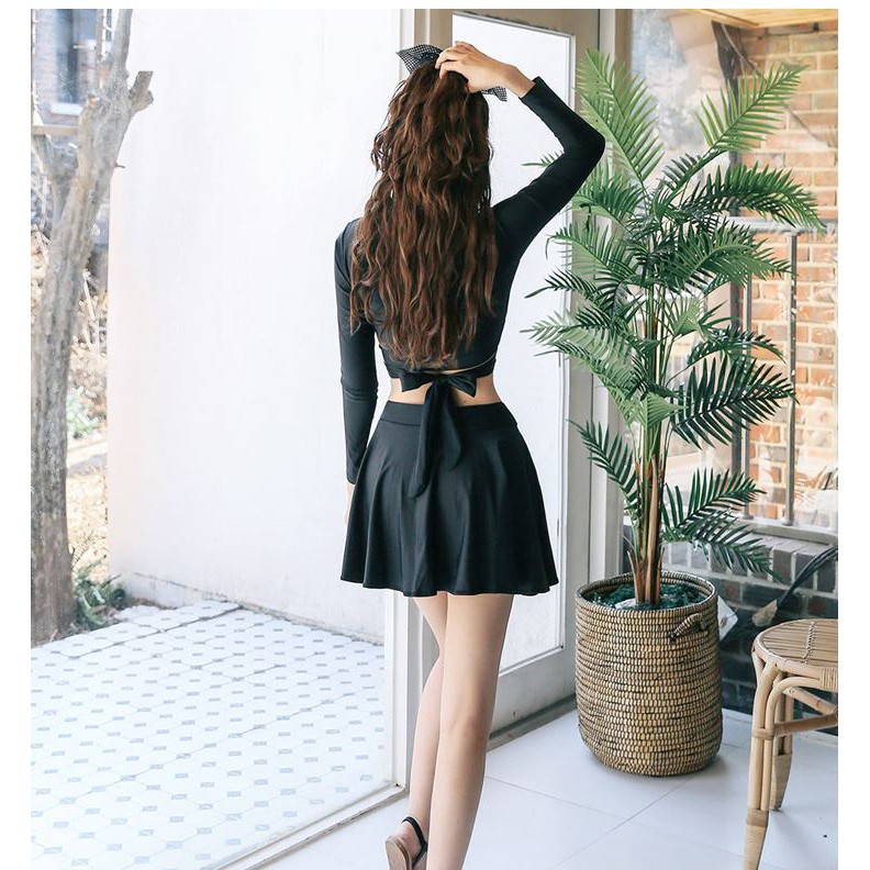 (Form nhỏ xem size) Đồ bơi, bikini 2 mảnh tay dài chống nắng cột nơ sau, bộ bơi học bơi đi biển