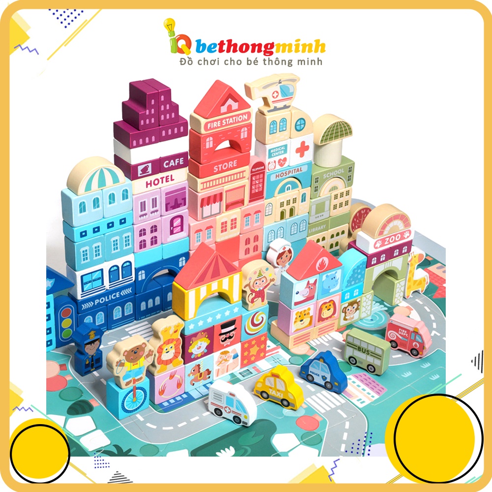Đồ Chơi Lắp Ráp Mô Hình Thành Phố Bằng Gỗ Cao Cấp 120 Chi Tiết - Đồ Chơi Gỗ Thông Minh Montessori