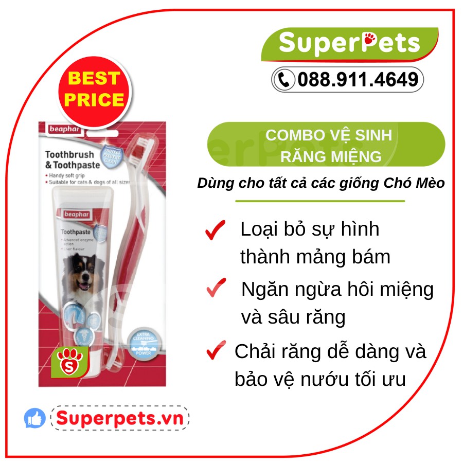 Combo Vệ Sinh Răng Miệng Cho Chó Mèo BEAPHAR TOOTH COMBIPACK Bảo Vệ Răng, Nướu Tối Ưu SUPERPETS VIỆT NAM