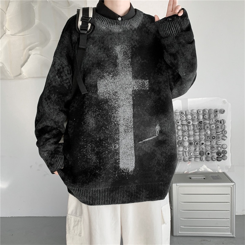 Áo sweater cổ tròn dáng rộng phong cách Âu Mỹ thời trang thu đông cho nam