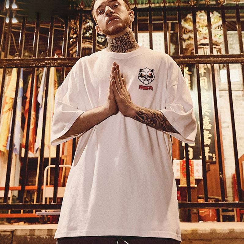 Áo Thun Tay Lỡ Dáng Rộng In Hình Gấu Trúc Phong Cách Hàn Quốc Thời Trang Cho Nam Giới