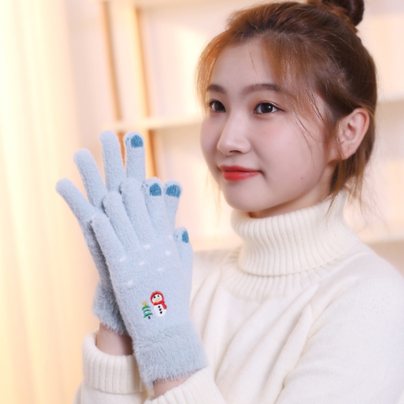 Găng Tay Dệt Kim Thêu Hình Người Tuyết Dễ Thương Có Thể Chạm Màn Hình Cảm Ứng