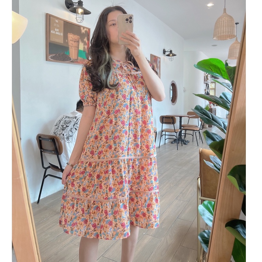 Đầm bầu ngắn tay hoa nhí M329 thời trang thiết kế