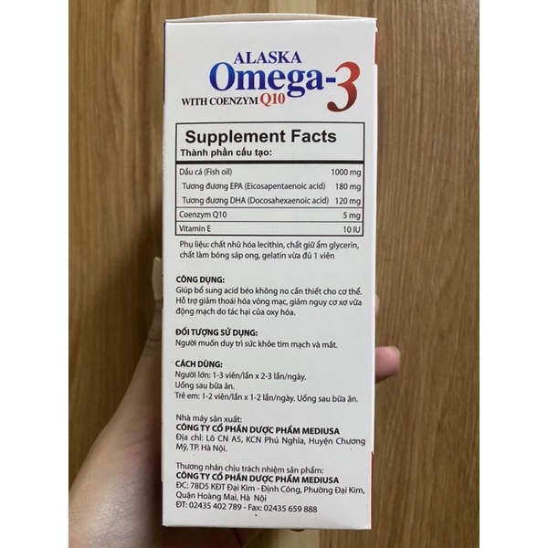 Viên Dầu Cá ALASKA omega 3- duy trì sức khỏe tim mạch và mắt