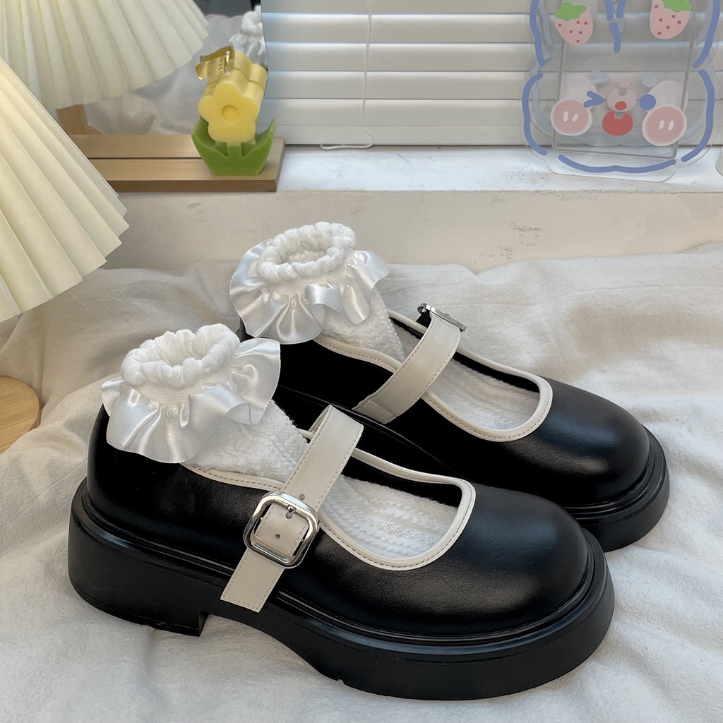 Giày búp bê nữ - Giày Mary Jane tiểu thư đơn giản phối nâu chuẩn hàng quảng châu