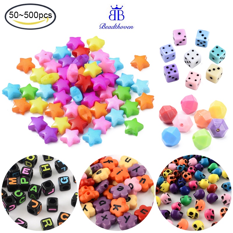 50pcs Opaque Acrylic Beads Dice Mixed Color 10x10x10mm Hole: 1.5mm