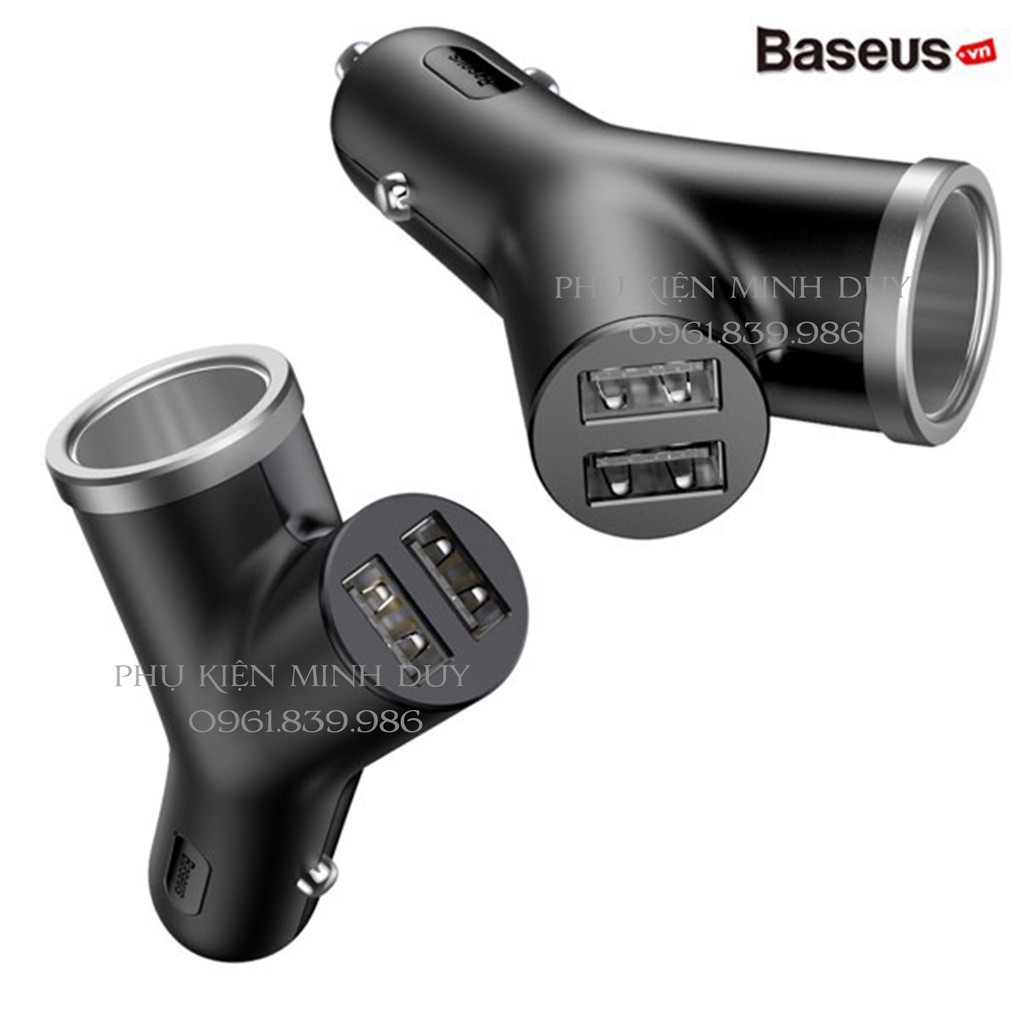 Bộ tẩu sạc mở rộng 3 trong 1 dùng cho xe hơi Baseus Y Type Dual USB (40W, 3.4A Fast Charge, Intelligent Car charger)