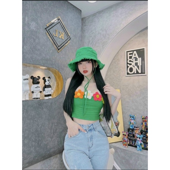 Áo Croptop 2 Dây Hoa Đan Len Nhiều Màu Sắc Tươi Tắn