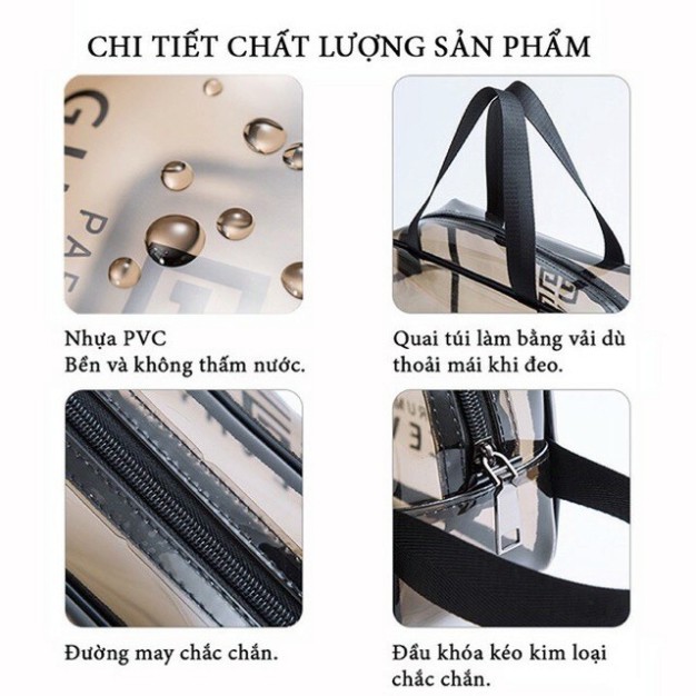 Set 3 túi trong suốt đựng đồ, mỹ phẩm du lịch thời trang