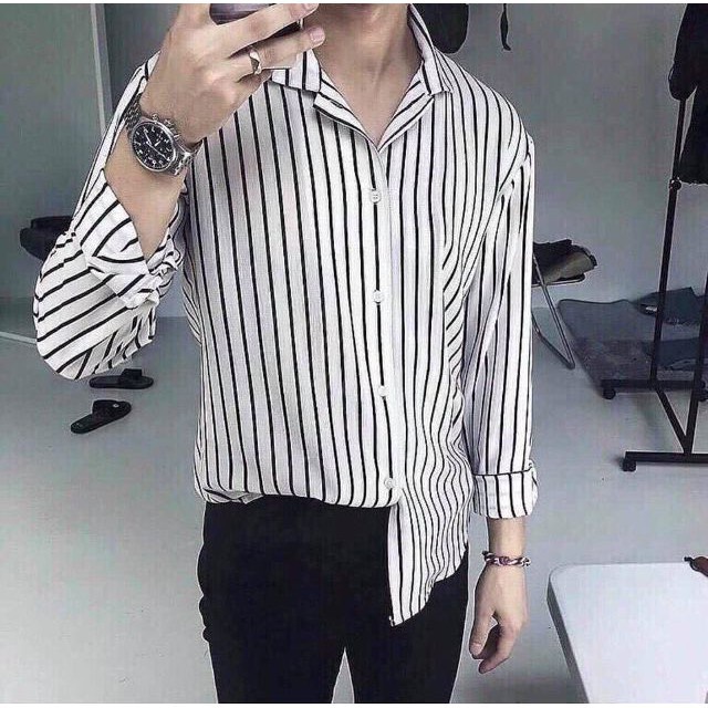 Áo sơ mi nam sọc đen trắng 💝 áo sơ mi tay dày HOT vải Thái bền đẹp chống xù (Cam kết giống hình) - Hàng mới về