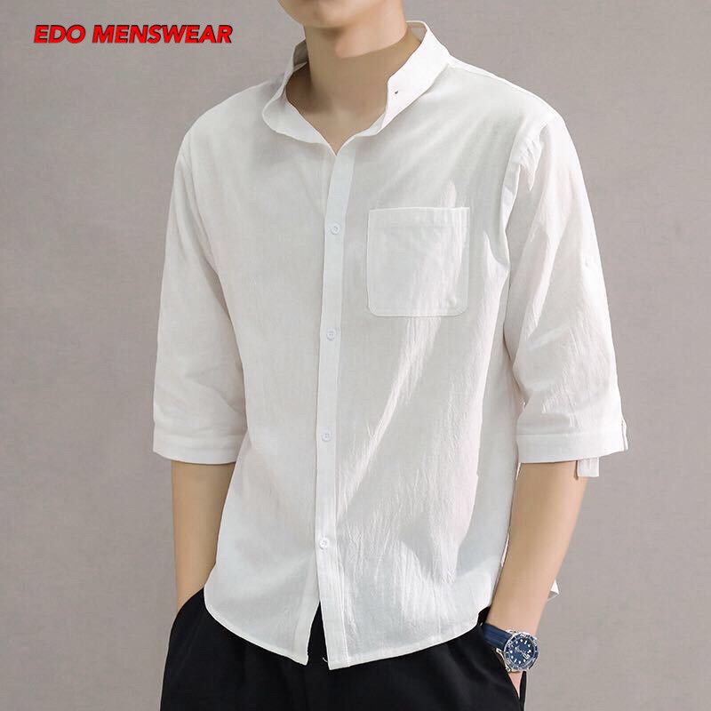 Áo sơ mi đũi nam Hàn Quốc Edo Menswear, áo đũi nam cộc tay thoáng mát xu hướng thời trang mùa hè 2022