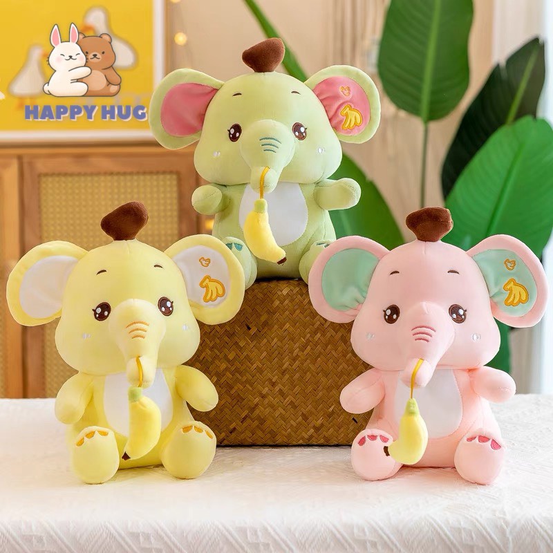 Gấu Bông Voi đeo trái chuối siêu dễ thương, vỏ nhung mịn nhồi gòn cao cấp - Happy Hug