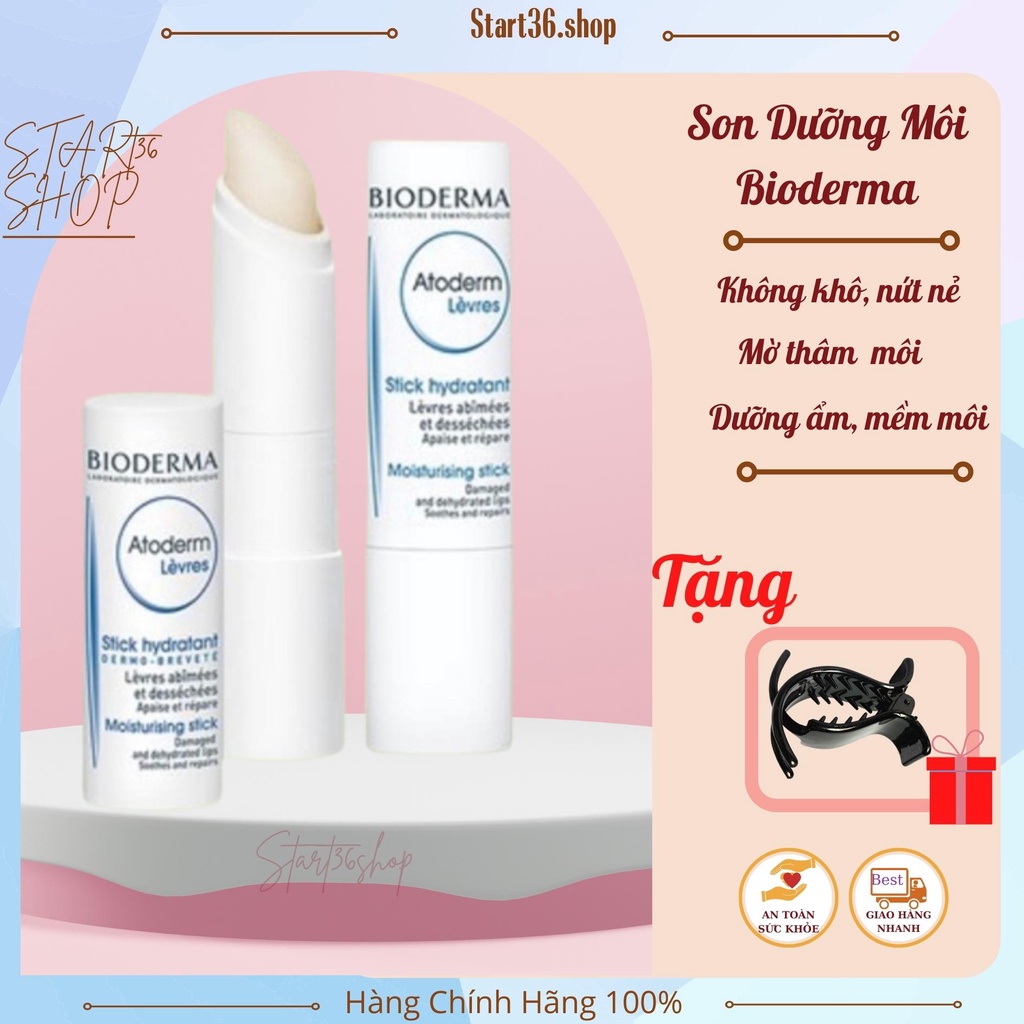 Son dưỡng Start36 son dưỡng môi Bioderma Atoderm Levres dưỡng ẩm, giảm thâm, hết nứt nẻ mềm mịn môi xuất xứ Pháp 4g