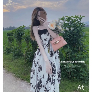VÁY 2 DÂY XOÈ HOA ĐEN