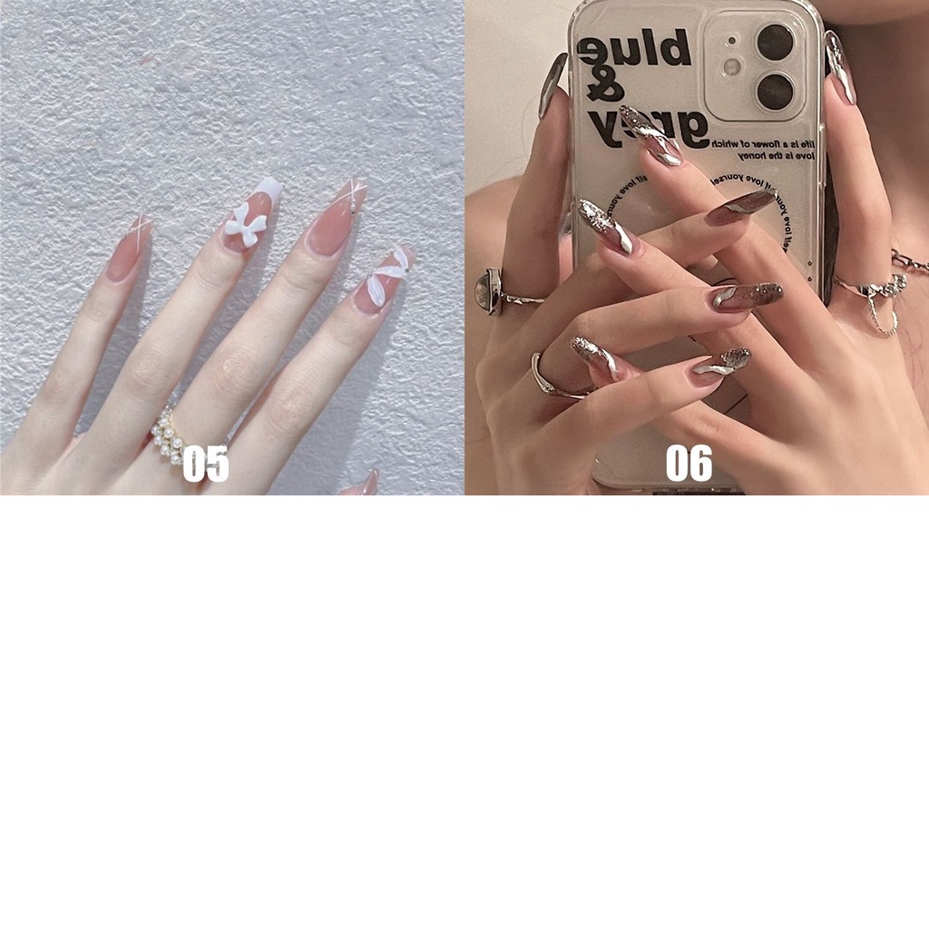 [Hàng mới về] Set 24 móng tay giả kèm keo nhấn thời trang dành cho nữ