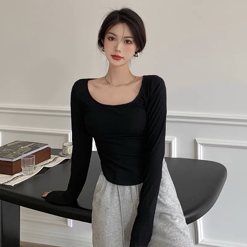 Áo Thun Tay Dài Cổ Chữ U Thời Trang Mùa Thu Cho Nữ