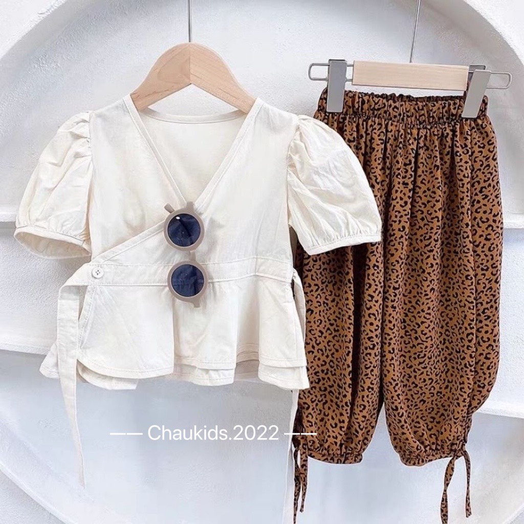 SIÊU PHẨM !! set áo bèo cổ chéo phối quần lụa beo ống chun siêu đẹp cho bé