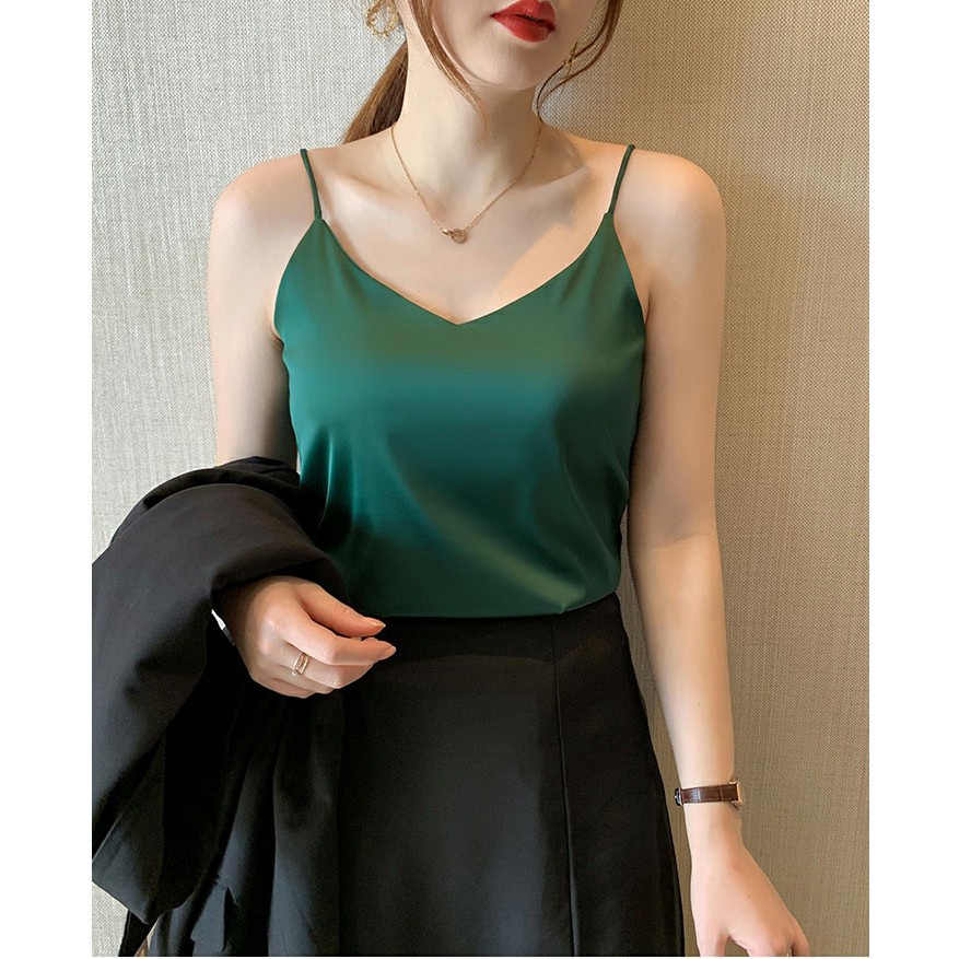 Áo hai dây lụa MACDOME cổ tim thiết kế chất lụa satin cao cấp mặc trong vest, blazer AD002