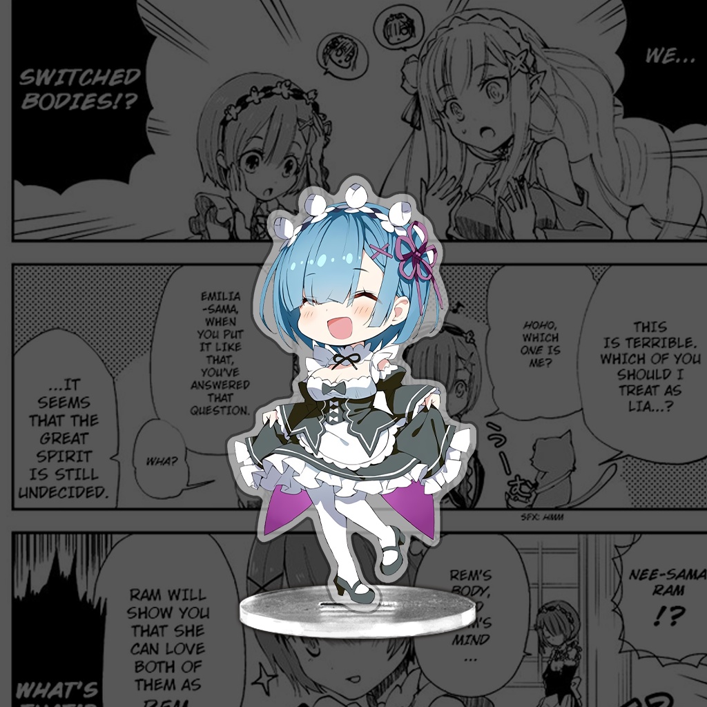 Mô hình đứng standee mica nhựa Arcrylic in hình Anime Rem phim Re Zero trang trí góc học tập bàn làm việc cao 8cm