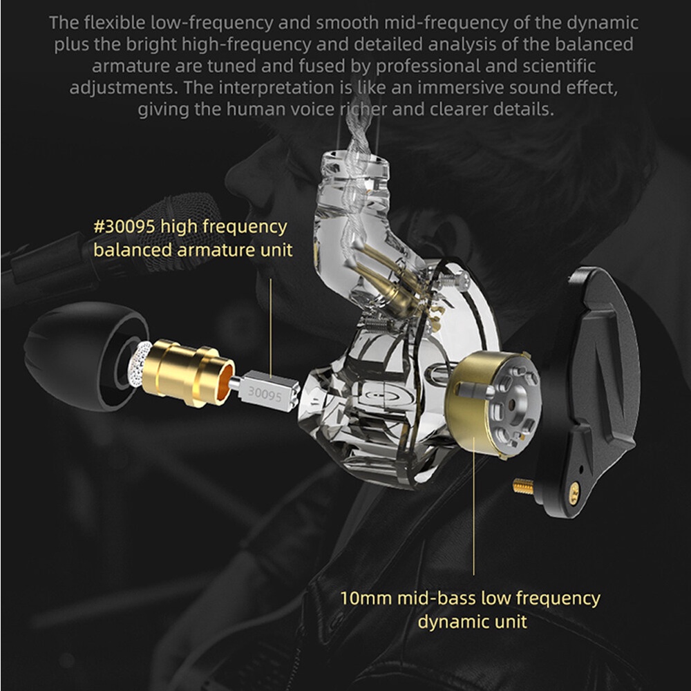 Tai nghe nhét tai FAAEAL KZ ZSN PROX âm thanh HiFi phong cách thể thao có dây