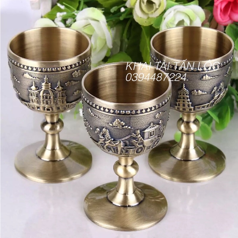 Ly rượu kiểu cổ phong cách Châu Âu bằng đồng