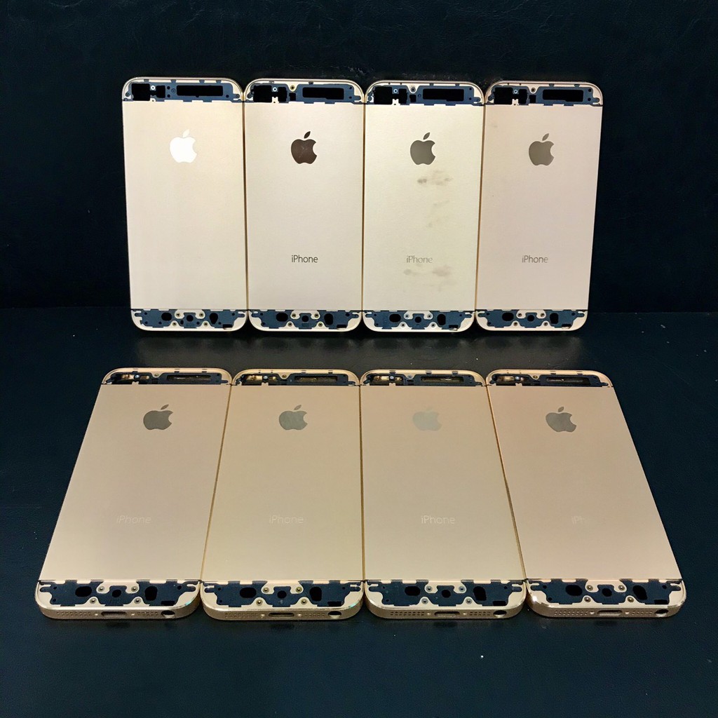 Vỏ iPhone, sườn iPhone 5S màu Gold nhạt như ảnh, khắc sẵn SE, kèm bộ sứ đen + nút đen hoặc nút vàng& sứ vàng đính hột