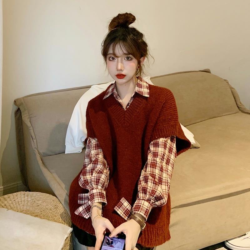 MỚI Áo sơ mi dệt kim dáng rộng cổ chữ v kẻ sọc kiểu vintage