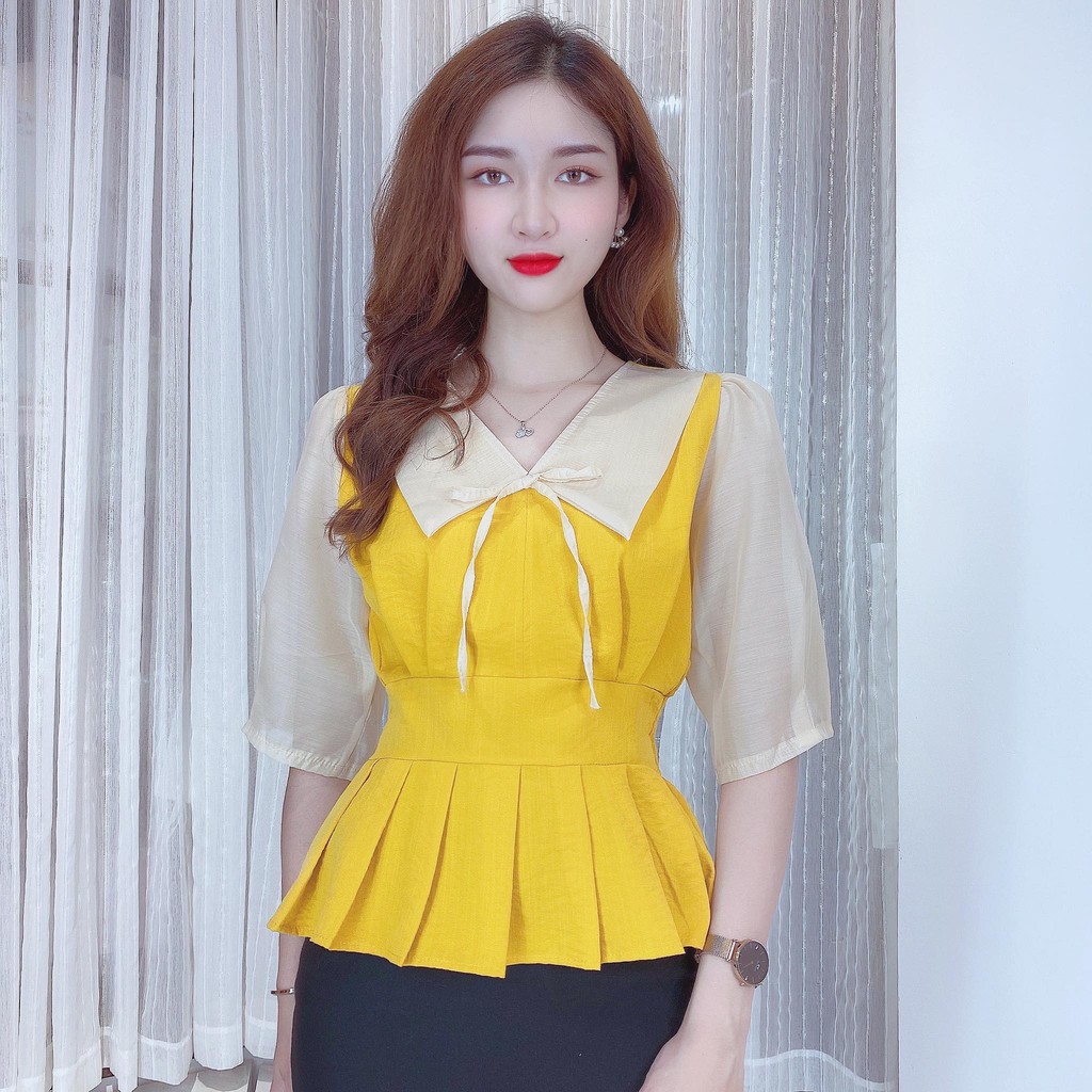 Áo sơ mi peplum công sở lưng thun che bụng CHUU A5559