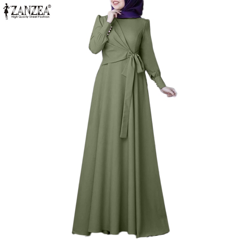 Zanzea Đầm Maxi Dài Tay Cổ Tròn Thắt Nơ Thời Trang Nữ Tính