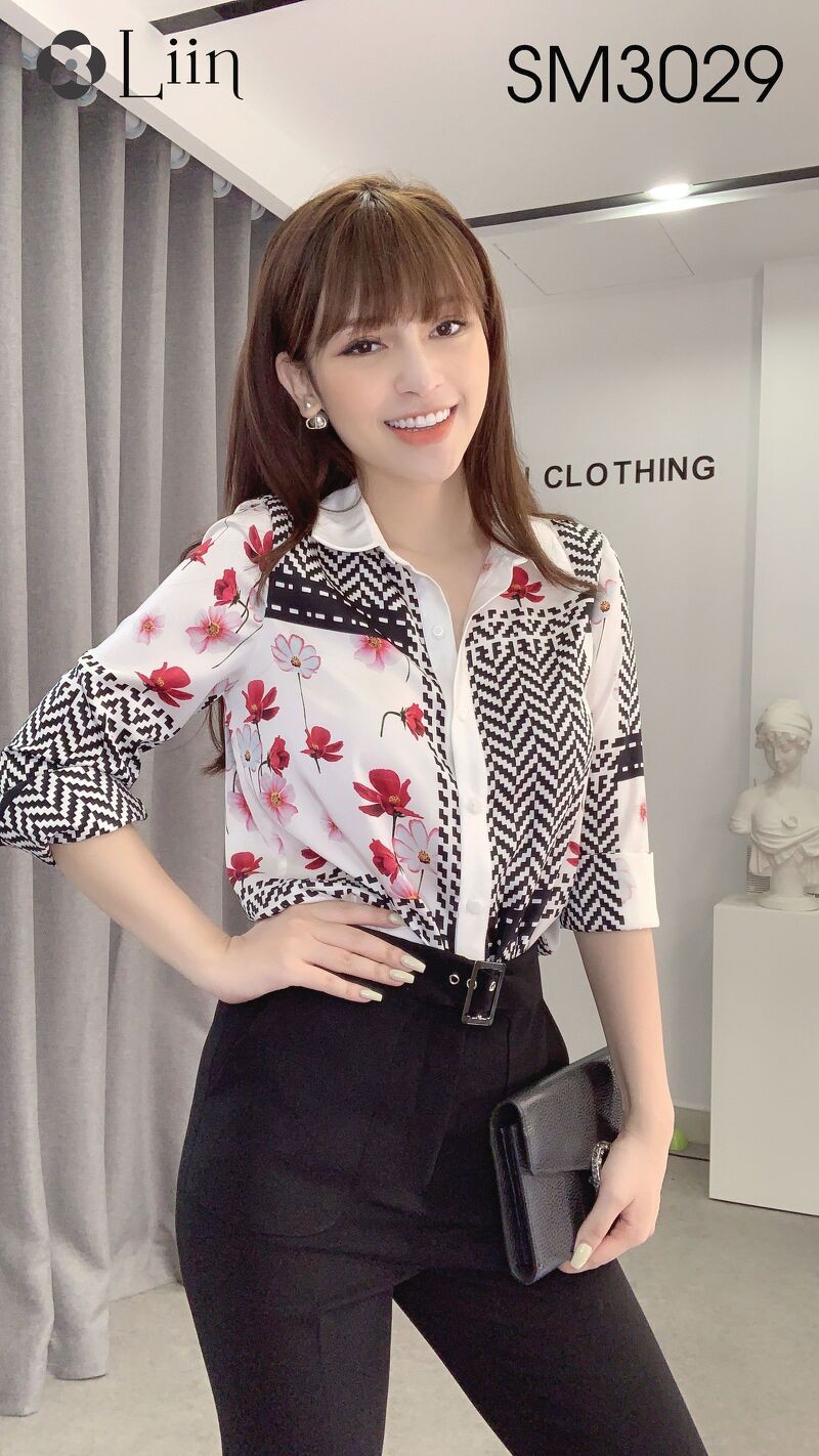 Áo sơ mi nữ công sở Linbi họa tiết hoa văn xinh xắn liin clothing SM3029