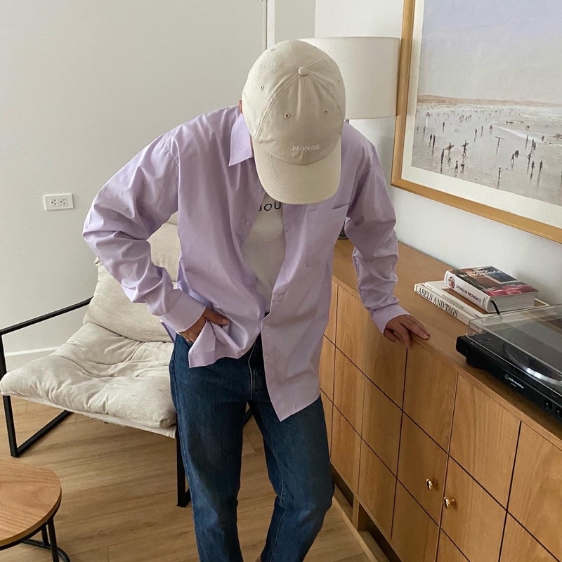 ÁO SƠ MI NAM - HEE BY OHI - Màu Tím Nhạt Pastel Cotton 100%