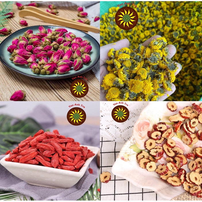 ✅[CHÍNH HÃNG] Combo trà dưỡng nhan 4 vị (25gr cúc chi, 50gr hoa hồng, 50gr táo đỏ, 50gr kỷ tử sấy lạ
