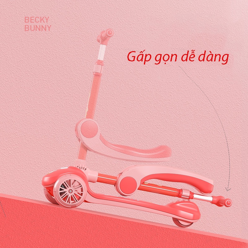 Xe scooter cho bé - xe trượt scooter có thể đứng và ngồi chòi chân kèm nhạc và đèn ở bánh xe