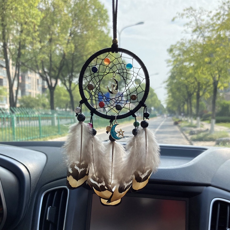 Dreamcatcher Đính Lông Vũ Treo Trang Trí Xe Hơi Hình Galaxy