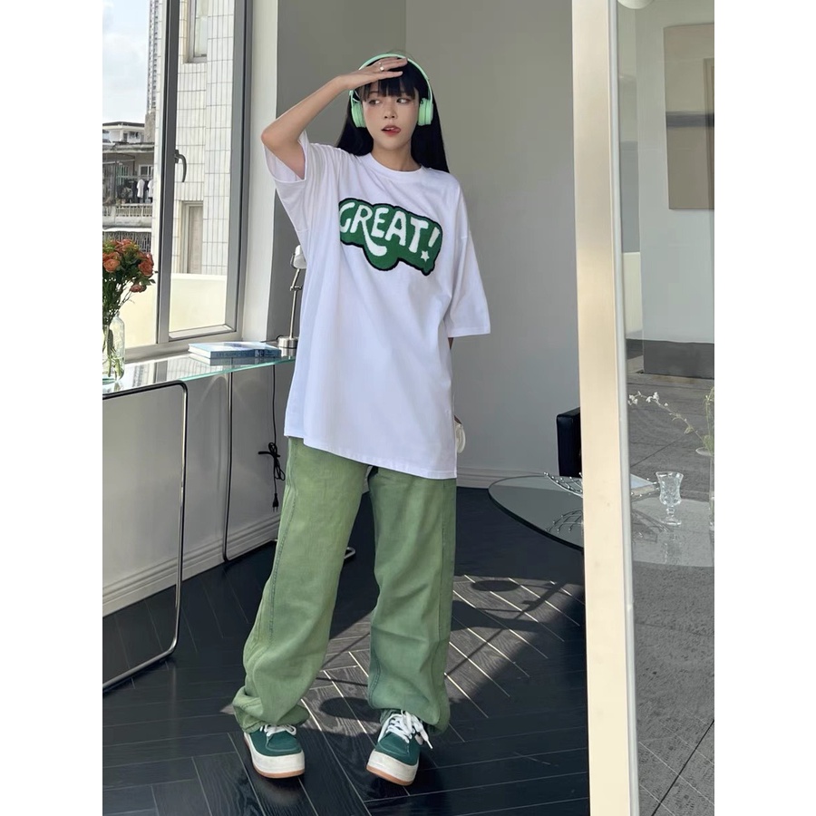 Áo Thun Tay Lỡ GREAT Nam Nữ Ulzzang Unisex BOM HOUSE Chất Liệu Cotton