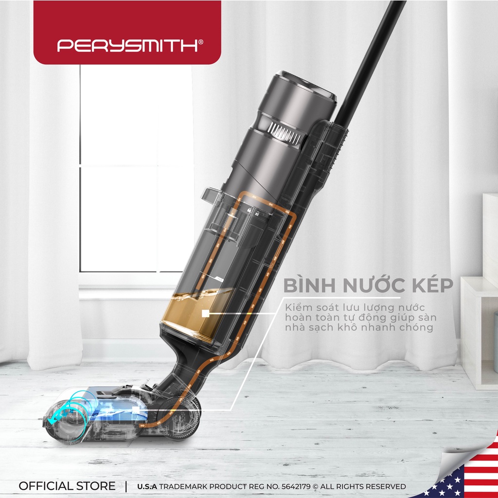 Máy hút bụi lau nhà không dây PerySmith Ai Series Ai9/Ai9 Pro, lực hút 12000Pa
