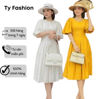 Đầm Xòe Midi Tiểu Thư Tay Bồng Xếp Ly Eo Đơn Giản Lizzie Dress D005n