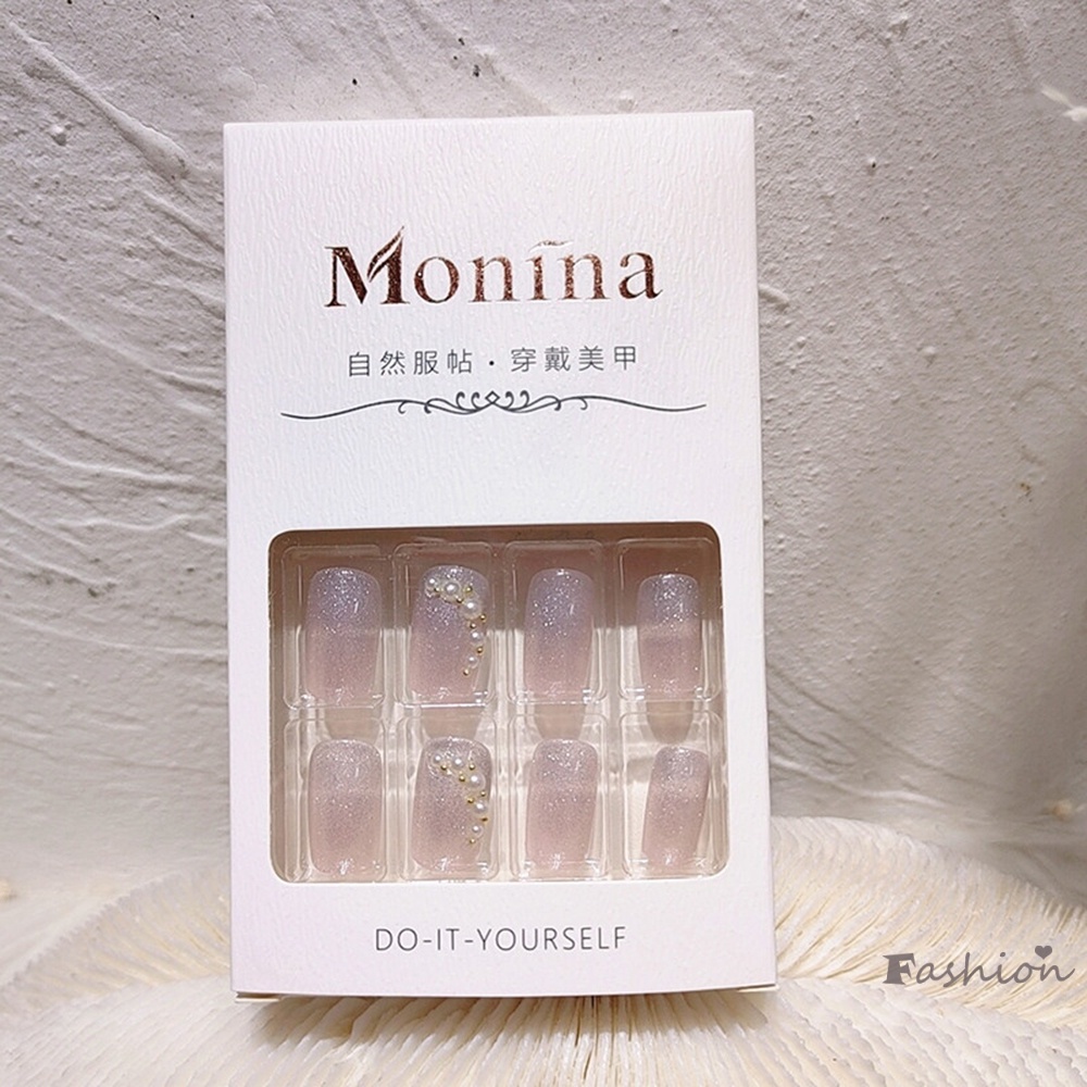 Bộ 24 Móng Tay Giả Đính Ngọc Trai Giả Màu Trắng Sáng Bóng Phong Cách Pháp Độc Đáo DIY