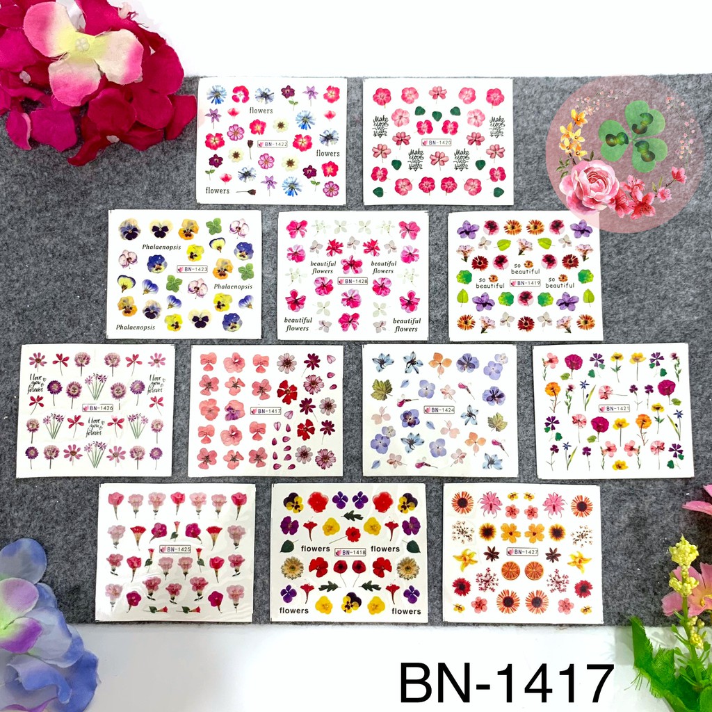 Mã BN . Set 12 miếng dán trang trí móng siêu xinh - Sticker dán móng tay