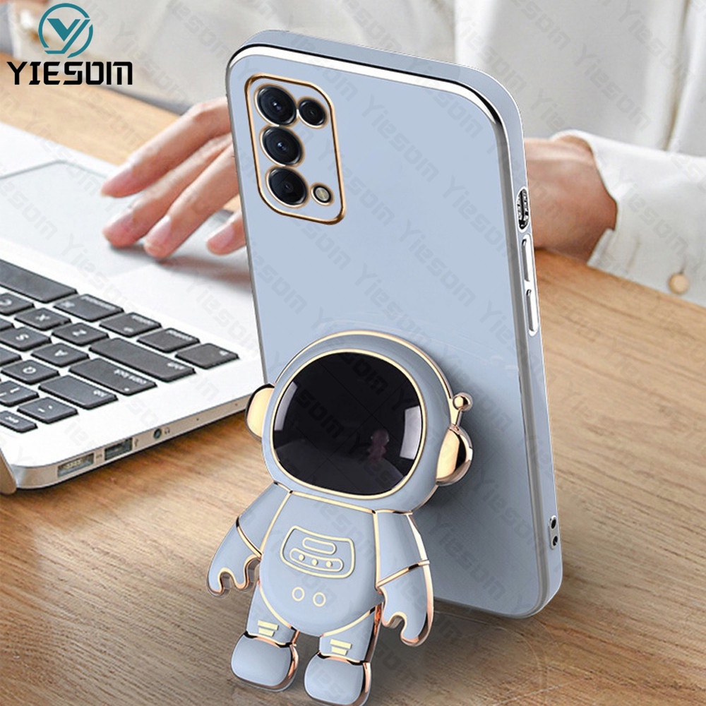 Ốp Điện Thoại Silicon Dẻo Họa Tiết Phi Hành Gia Lấp Lánh Kèm Giá Đỡ Cho OPPO Reno 7Z 7 6 4 5 4G 5G 5F 4F