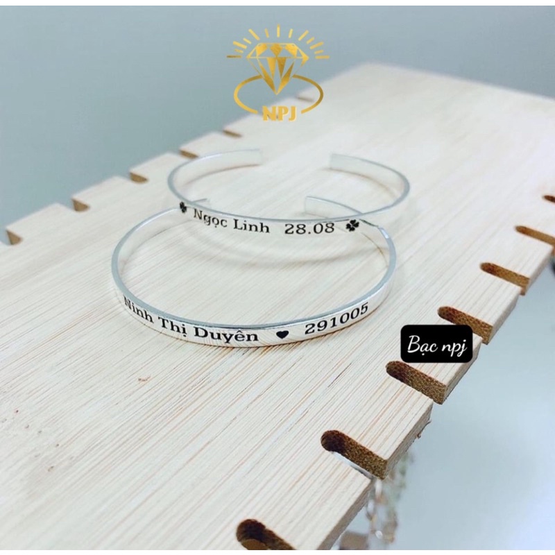 Lắc tay khắc tên , Vòng tay khắc tên đôi Bạc Ta 100%- nam nữ , mẹ con⚡️ Siêu Xinh ⚡️- Bạc Npj