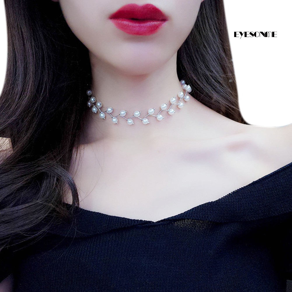 Vòng đeo cổ choker đính ngọc trai giả thời trang cho nữ